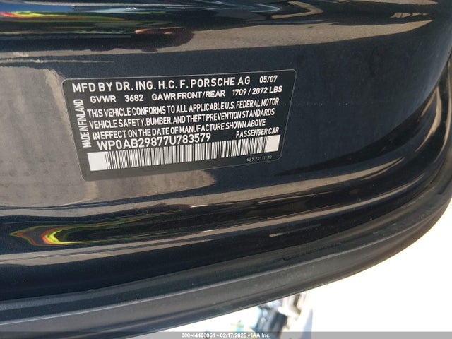 44408061 :رقم المزاد ، WP0AB29877U783579 vin ، 2007 Porsche Cayman S مزاد بيع