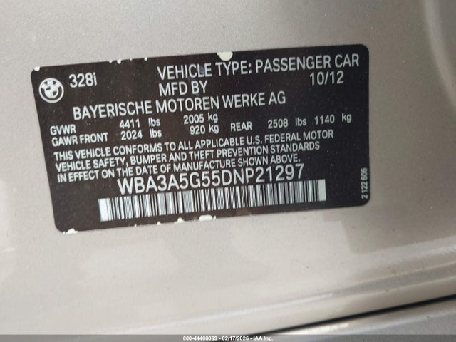 Продажа на аукционе авто 2013 Bmw 328i, vin: WBA3A5G55DNP21297, номер лота: 44408069