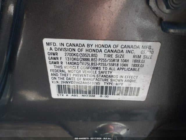 Продаж на аукціоні авто 2010 Acura Mdx Technology Package, vin: 2HNYD2H62AH513785, номер лоту: 44408078
