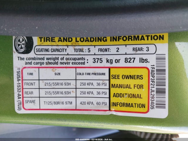 1FADP3F21JL293405 Ford FOCUS SE