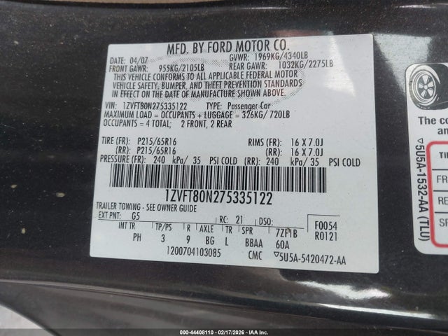 2007 FORD MUSTANG 1ZVFT80N275335122 Photo 8