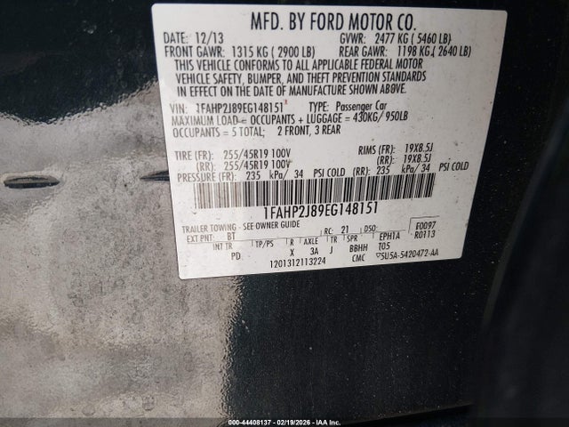 Ford Taurus Limited 2014 1FAHP2J89EG148151 Image 9
