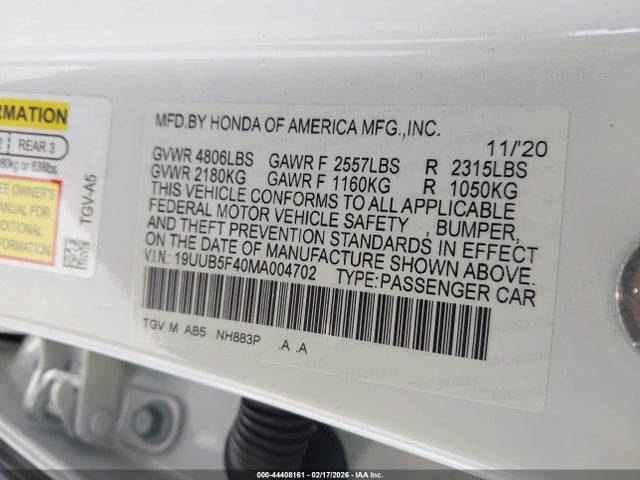 Aukcja sprzedaży 2021 Acura Tlx Technology Package, vin: 19UUB5F40MA004702, numer aukcji: 44408161