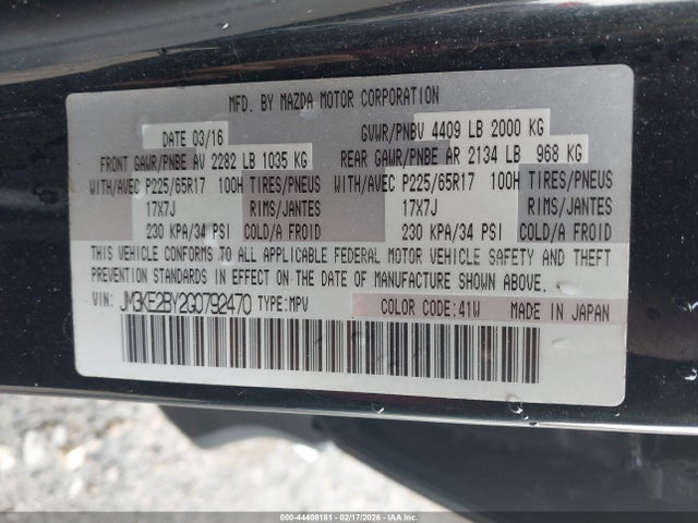 44408181 :رقم المزاد ، JM3KE2BY2G0792470 vin ، 2016 Mazda Cx-5 Sport مزاد بيع