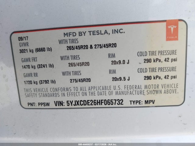 2017 TESLA MODEL X 5YJXCDE26HF065732 Photo 8