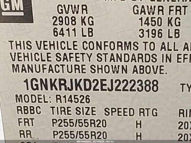 Aukcja sprzedaży 2014 Chevrolet Traverse Ltz, vin: 1GNKRJKD2EJ222388, numer aukcji: 44408252