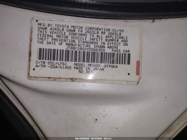 44408255 :رقم المزاد ، JT8BF28GXX5066359 vin ، 1999 Lexus Es 300 مزاد بيع