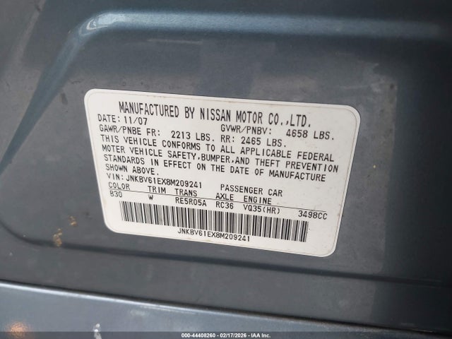 Продажа на аукционе авто 2008 Infiniti G35 Journey, vin: JNKBV61EX8M209241, номер лота: 44408260