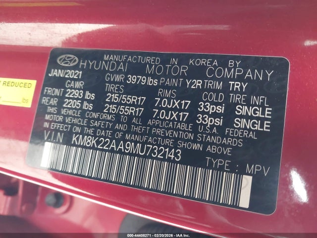 KM8K22AA9MU732143 Hyundai Kona Sel