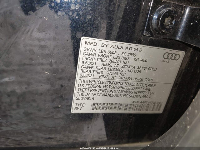 Aukcja sprzedaży 2017 Audi Q7 3.0t Premium, vin: WA1VAAF71HD054807, numer aukcji: 44408295