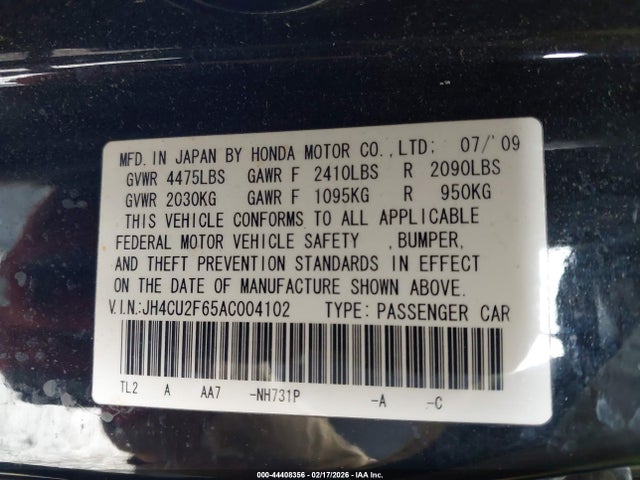 2010 Acura Tsx 2.4 მანქანა იყიდება აუქციონზე, vin: JH4CU2F65AC004102, აუქციონის ნომერი: 44408356