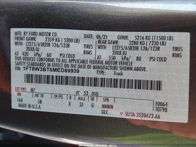 1FT8W3BT6MED89939 Ford F-350 Lariat