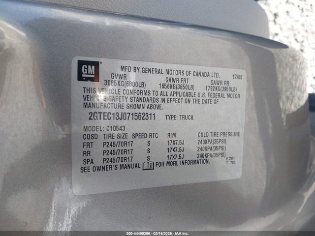 44408386 :رقم المزاد ، 2GTEC13J071562311 vin ، 2007 Gmc Sierra 1500 Slt مزاد بيع