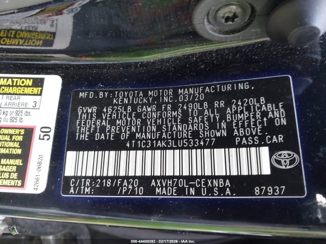Toyota Camry Le Hybrid 2020 4T1C31AK3LU533477 Image 9