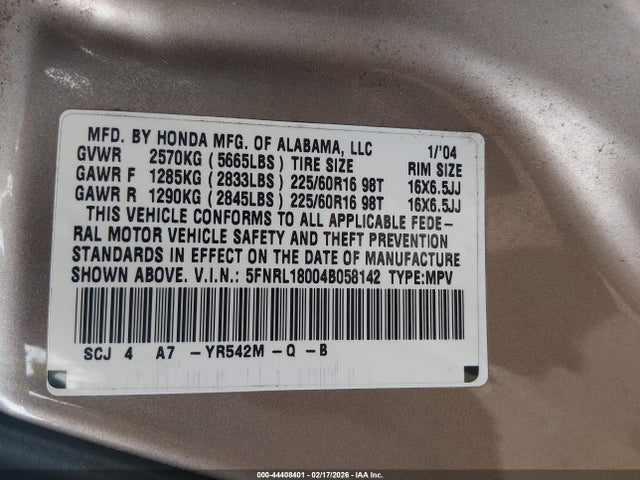2004 HONDA ODYSSEY 5FNRL18004B058142 Photo 8
