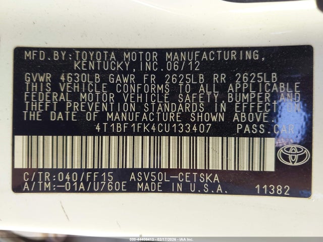 2012 TOYOTA CAMRY 4T1BF1FK4CU133407 Photo 8