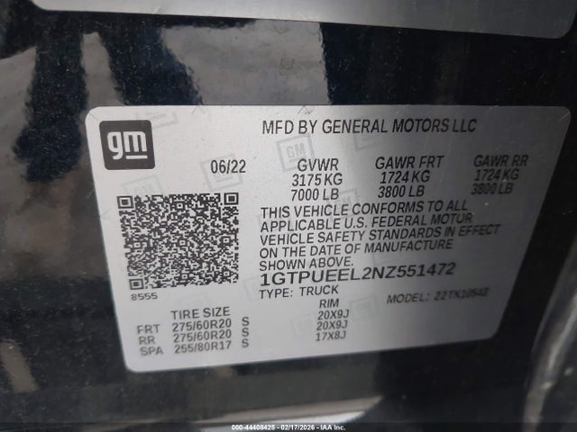 Продаж на аукціоні авто 2022 Gmc Sierra 1500 4wd  Short Box At4, vin: 1GTPUEEL2NZ551472, номер лоту: 44408425