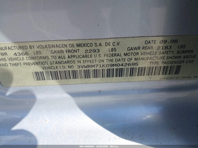 Aukcja sprzedaży 2009 Volkswagen Jetta Se/sel, vin: 3VWRM71K09M042695, numer aukcji: 44408443