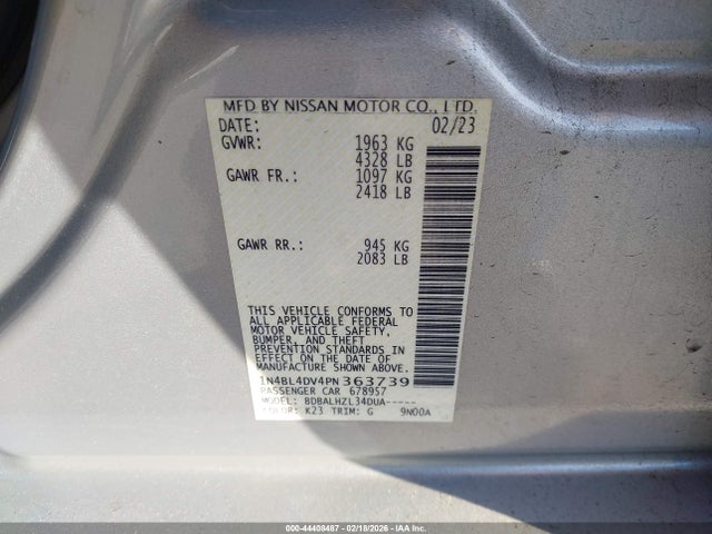 1N4BL4DV4PN363739 Nissan Altima Sv Fwd