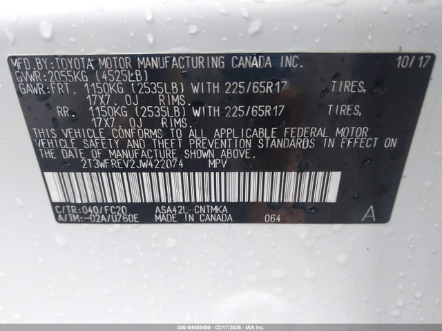 2018 Toyota Rav4 Xle მანქანა იყიდება აუქციონზე, vin: 2T3WFREV2JW422074, აუქციონის ნომერი: 44408499