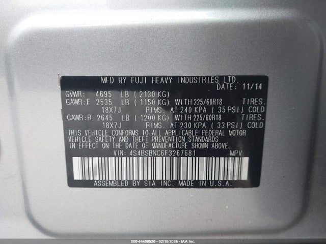 Aukcja sprzedaży 2015 Subaru Outback 2.5i Limited, vin: 4S4BSBNC6F3267681, numer aukcji: 44408520