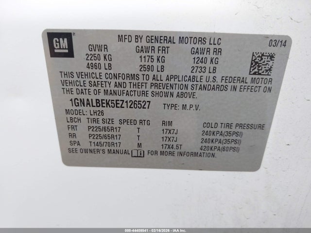 1GNALBEK5EZ126527 Chevrolet EQUINOX 1LT