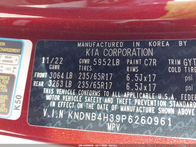Aukcja sprzedaży 2023 Kia Carnival Mpv Lx Seat Package, vin: KNDNB4H39P6260961, numer aukcji: 44408548