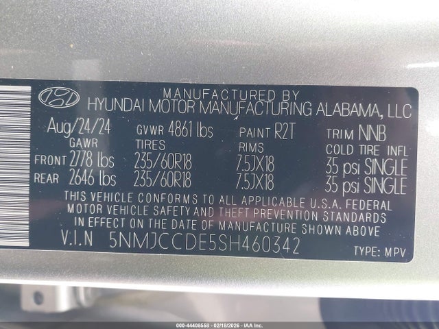 Aukcja sprzedaży 2025 Hyundai Tucson Sel Convenience, vin: 5NMJCCDE5SH460342, numer aukcji: 44408558