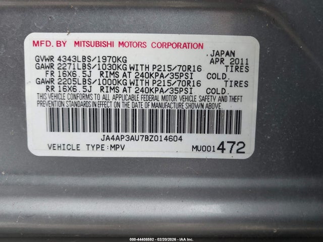 Продаж на аукціоні авто 2011 Mitsubishi Outlander Sport Es, vin: JA4AP3AU7BZ014604, номер лоту: 44408592