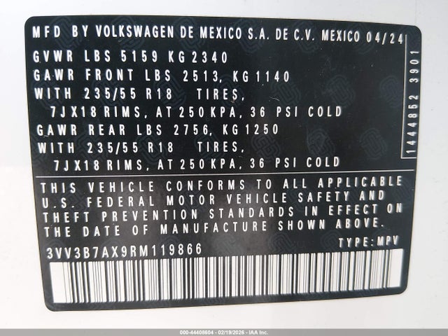 Aukcja sprzedaży 2024 Volkswagen Tiguan 2.0t Se/2.0t Wolfsburg Edition, vin: 3VV3B7AX9RM119866, numer aukcji: 44408604