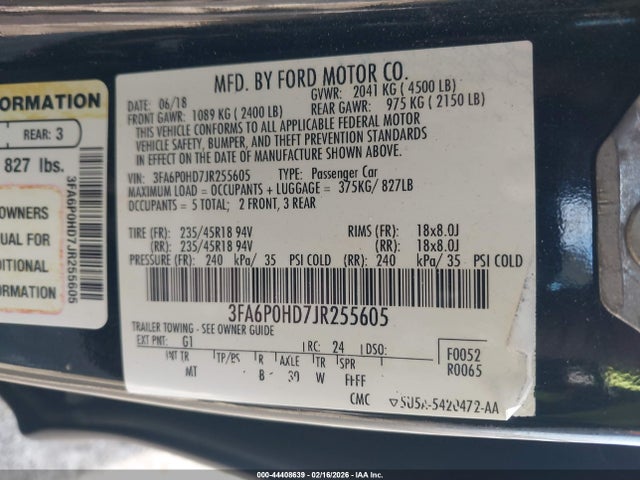2018 FORD FUSION 3FA6P0HD7JR255605 Photo 8