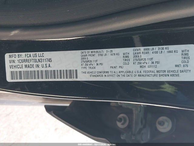 2020 Ram 1500 Big Horn  4x2 5'7 Box მანქანა იყიდება აუქციონზე, vin: 1C6RREFT0LN311745, აუქციონის ნომერი: 44408641