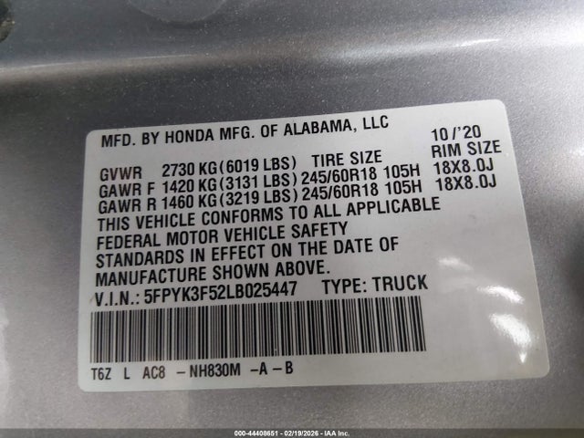 2020 HONDA RIDGELINE 5FPYK3F52LB025447 Photo 8