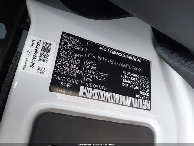 Продаж на аукціоні авто 2021 Mercedes-benz Sprinter 2500 High Roof V6, vin: W1Y4EDHY6MT074091, номер лоту: 44408672