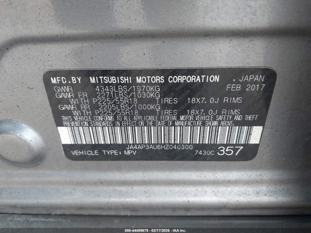 JA4AP3AU6HZ040300 Mitsubishi Outlander Sport 2.0 Le