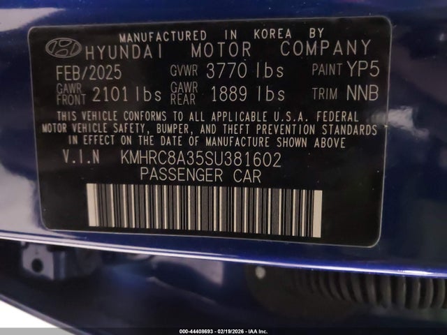 44408693 :رقم المزاد ، KMHRC8A35SU381602 vin ، 2025 Hyundai Venue Limited مزاد بيع