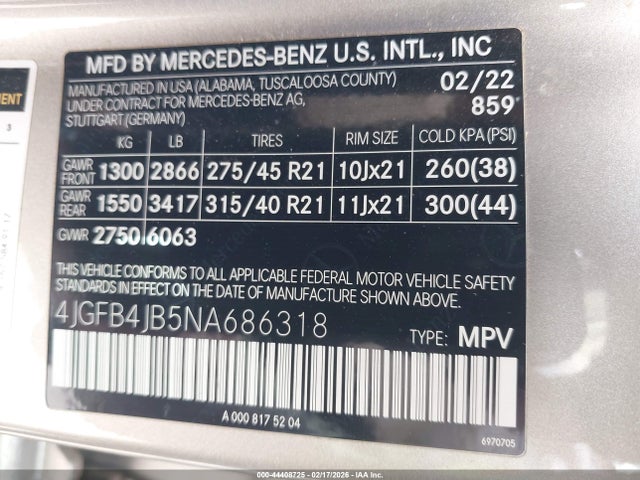 Aukcja sprzedaży 2022 Mercedes-benz Gle 350, vin: 4JGFB4JB5NA686318, numer aukcji: 44408725