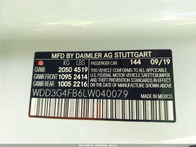 2020 Mercedes-benz A 220 4matic მანქანა იყიდება აუქციონზე, vin: WDD3G4FB6LW040079, აუქციონის ნომერი: 44408735