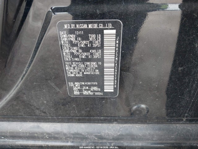 44408743 :رقم المزاد ، JN8AZ2NE4C9017978 vin ، 2012 Infiniti Qx56 مزاد بيع