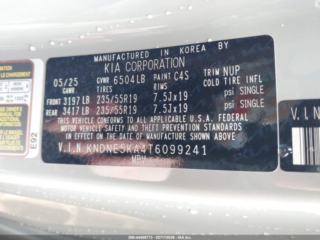 44408773 :رقم المزاد ، KNDNE5KA4T6099241 vin ، 2026 Kia Carnival Mpv Hybrid Sx مزاد بيع