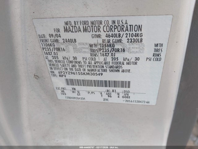 Продажа на аукционе авто 2005 Mazda Tribute S, vin: 4F2YZ96155KM30549, номер лота: 44408787