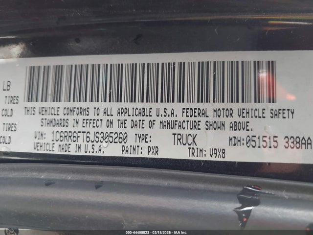 44408823 :رقم المزاد ، 1C6RR6FT6JS305260 vin ، 2018 Ram 1500 Express  4x2 6'4 Box مزاد بيع