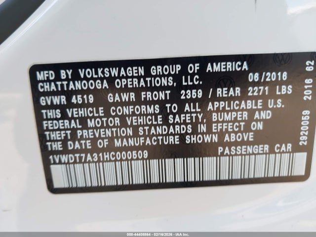 2017 VOLKSWAGEN PASSAT 1VWDT7A31HC000509 Photo 8