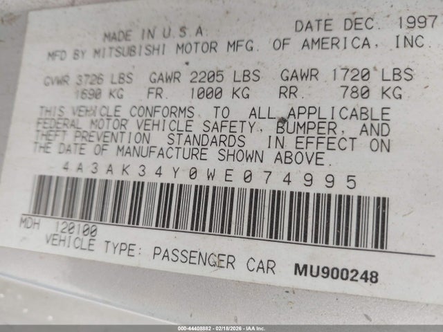 1998 MITSUBISHI ECLIPSE 4A3AK34Y0WE074995 Photo 8