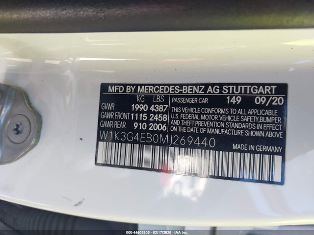 2021 Mercedes-benz A 220 მანქანა იყიდება აუქციონზე, vin: W1K3G4EB0MJ269440, აუქციონის ნომერი: 44408905