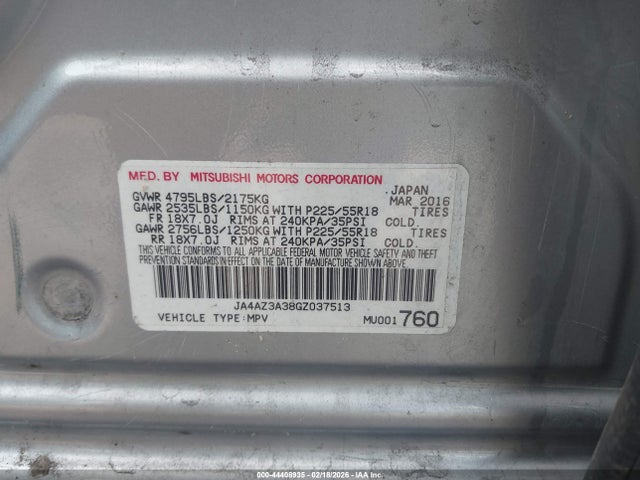 2016 MITSUBISHI OUTLANDER JA4AZ3A38GZ037513 Photo 8