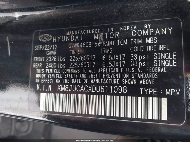 2013 HYUNDAI TUCSON KM8JUCACXDU611098 Photo 8