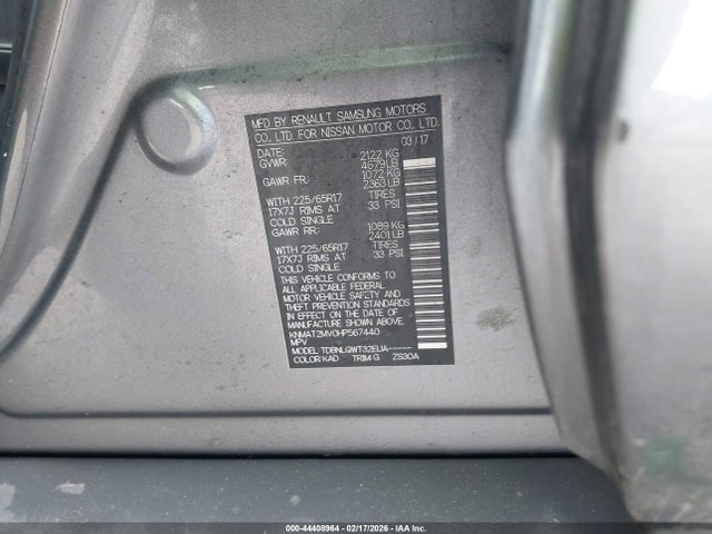 Aukcja sprzedaży 2017 Nissan Rogue Sv, vin: KNMAT2MV0HP567440, numer aukcji: 44408964