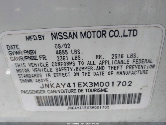 Продаж на аукціоні авто 2003 Infiniti M45 Sport, vin: JNKAY41EX3M001702, номер лоту: 44408979