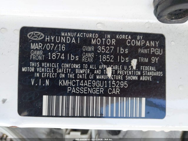 Hyundai ACCENT SE 2016 KMHCT4AE9GU115295 Image 9
